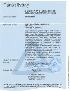 Gyártó és hegesztőüzem az AD-2000 előírás szerint Érvényes 2027.10.02-ig